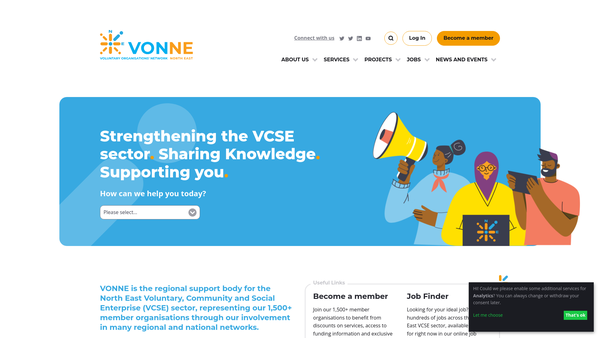 Screenshot of the Voluntary Organisations' Network North East website