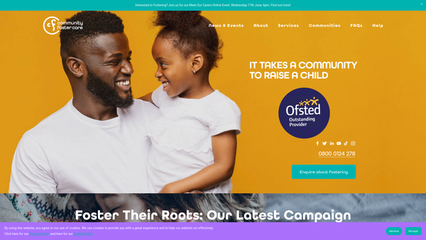Screenshot of the Community Foster Care website