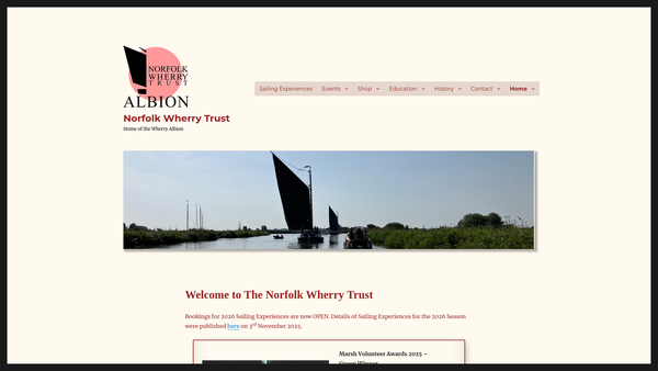 Screenshot of the Norfolk Wherry Trust website