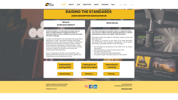 Screenshot of the Audio Description Association website