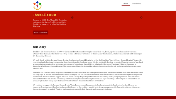 Screenshot of the The Three Ells Trust website