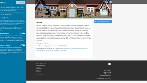 Screenshot of the Marden Village Hall website