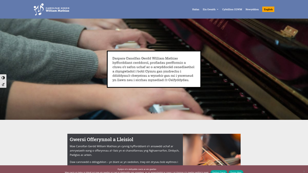 Screenshot of the Canolfan Gerdd William Mathias Cyf website