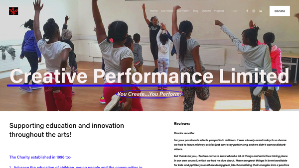 Screenshot of the Creative Performances Limited website
