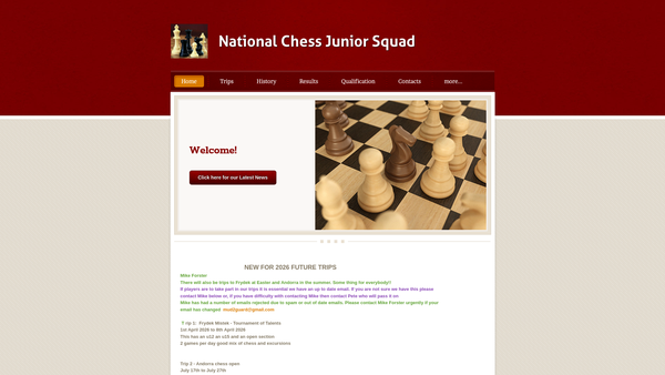 Screenshot of the National Chess Junior Squad website