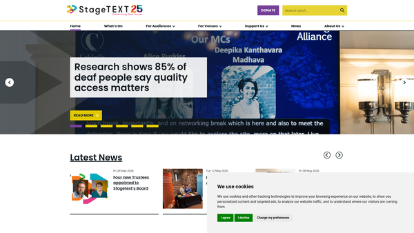 Screenshot of the Stagetext website