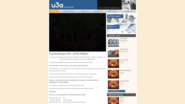 Screenshot of the The Countesthorpe U3A website