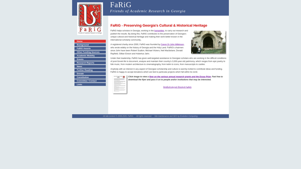 Screenshot of the Friends Of Academic Research In Georgia (Farig) website