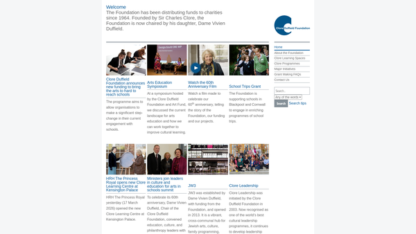 Screenshot of the The Clore Duffield Foundation website