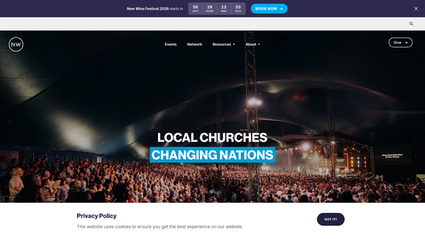 Screenshot of the New Wine Trust website