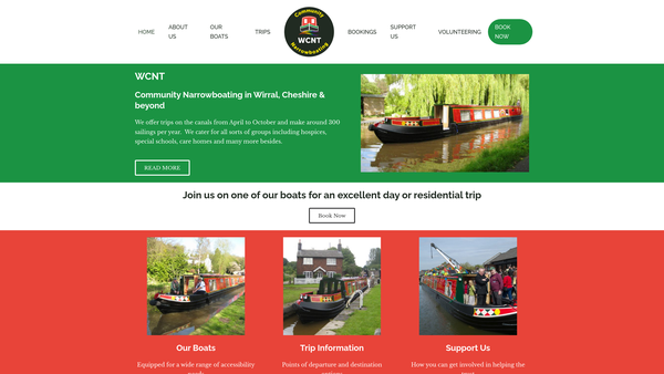 Screenshot of the Wirral Community Narrowboat Trust website