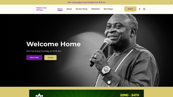 Screenshot of the Redeemed Christian Church Of God ("Rccg") Majesty Court website