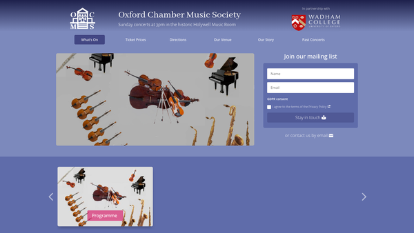 Screenshot of the Oxford Chamber Music Society website