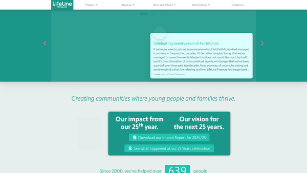 Screenshot of the Lifeline Community Projects website