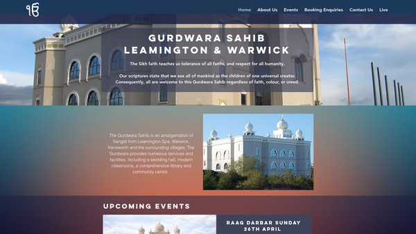 Screenshot of the Gurdwara Sahib Leamington & Warwick website