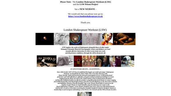 Screenshot of the London Shakespeare Workout (Lsw) Prison Project website
