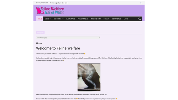 Screenshot of the Feline Welfare website