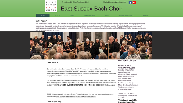 Screenshot of the East Sussex Bach Choir website