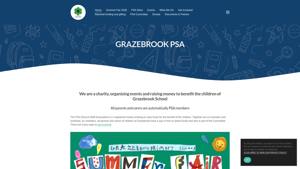 Screenshot of the Grazebrook School Parent Staff Association website