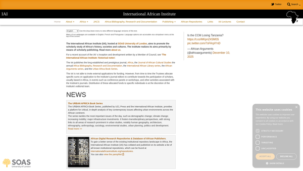 Screenshot of the International African Institute website