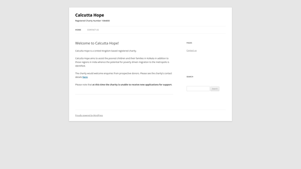 Screenshot of the Calcutta Hope website