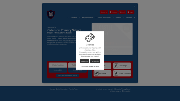 Screenshot of the Oldcastle Primary School website
