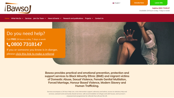 Screenshot of the Bawso Ltd website