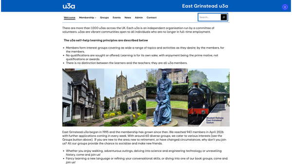 Screenshot of the East Grinstead U3A website