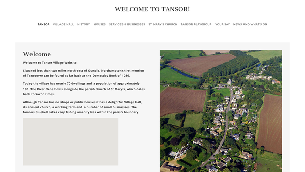 Screenshot of the Tansor Village Hall website
