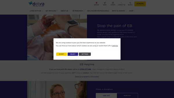 Screenshot of the Debra website