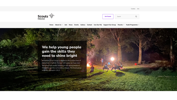 Screenshot of the Mildenhall Scout Group website