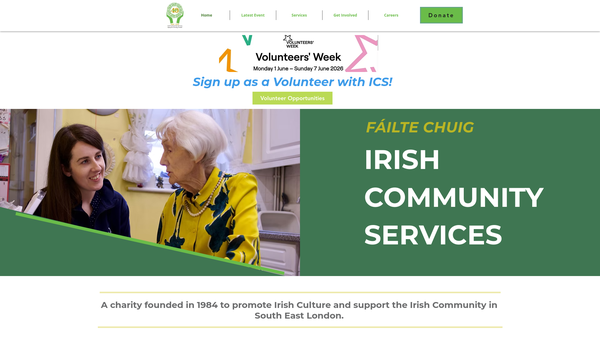 Screenshot of the Irish Community Services website