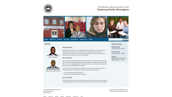 Screenshot of the Redeemed Christian Church Of God ("Rccg") Testimony Parish Birmingham City website