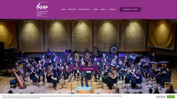 Screenshot of the Birmingham Symphonic Winds website