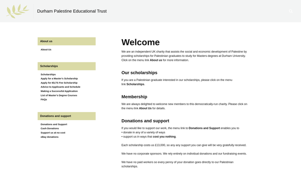 Screenshot of the The Durham Palestine Educational Trust website