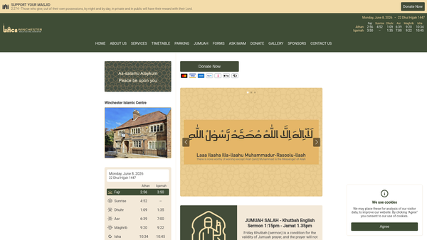 Screenshot of the Winchester Muslim Cultural Association website