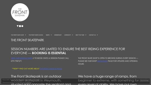 Screenshot of the Weymouth Skatepark Association website