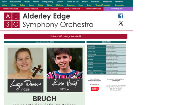 Screenshot of the The Alderley Edge Symphony Orchestra website