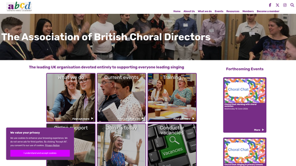 Screenshot of the Association Of British Choral Directors website