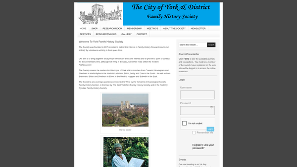 Screenshot of the City Of York And District Family History Society website