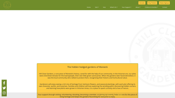 Screenshot of the Hill Close Gardens Trust Limited website