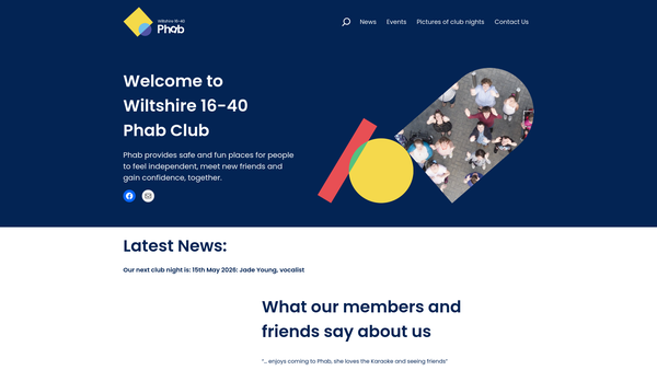 Screenshot of the Wiltshire 16-40 Phab Club website