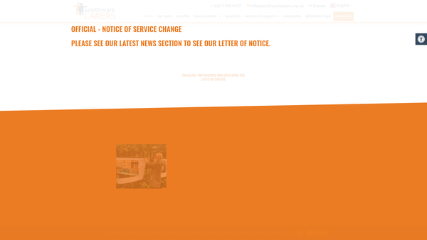 Screenshot of the Southwark Carers website