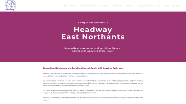Screenshot of the Headway East Northants Limited website
