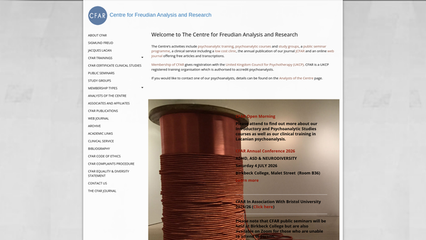 Screenshot of the Centre For Freudian Analysis And Research website