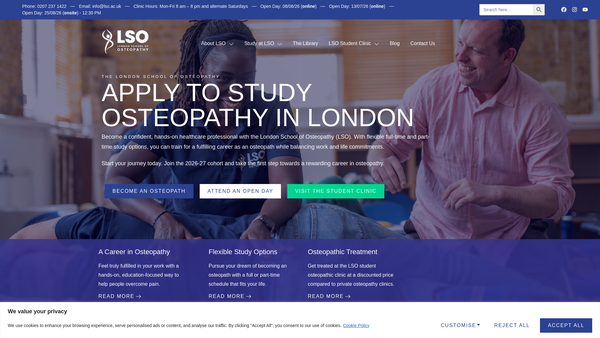 Screenshot of the London School Of Osteopathy website