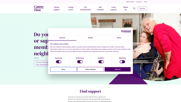 Screenshot of the Carers First website