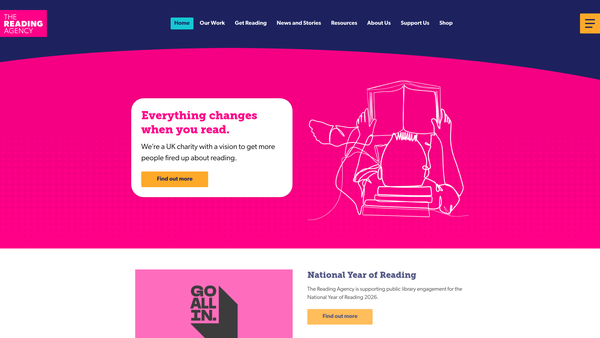 Screenshot of the Read - The Reading Agency website