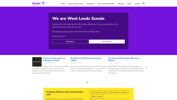 Screenshot of the West Leeds District Scout Council website