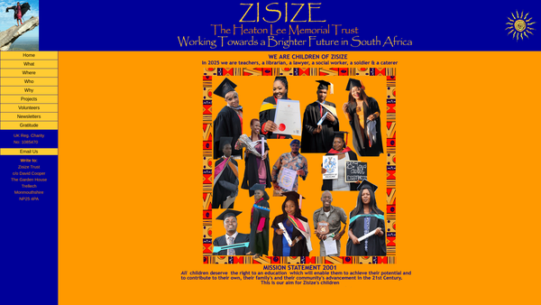 Screenshot of the "Zisize" The Heaton Lee Memorial Trust website